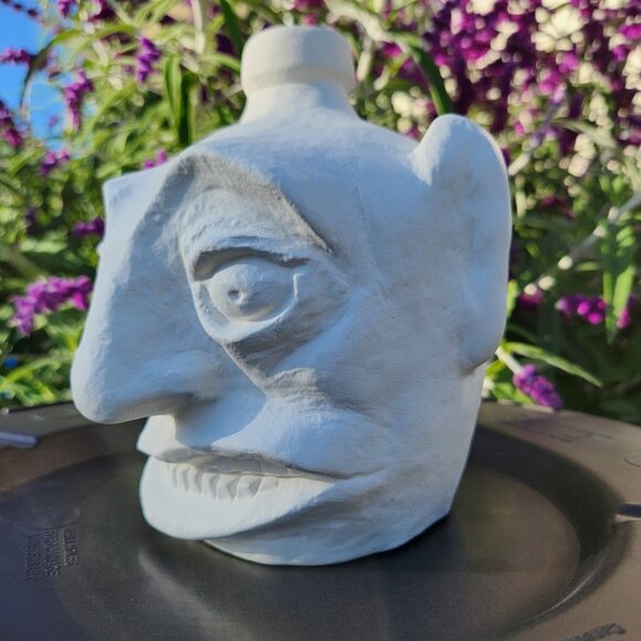 NEW West African Face Jug Pottery Pot Clay Unfinished Unglazed Matte White Vase - Picture 1 of 9